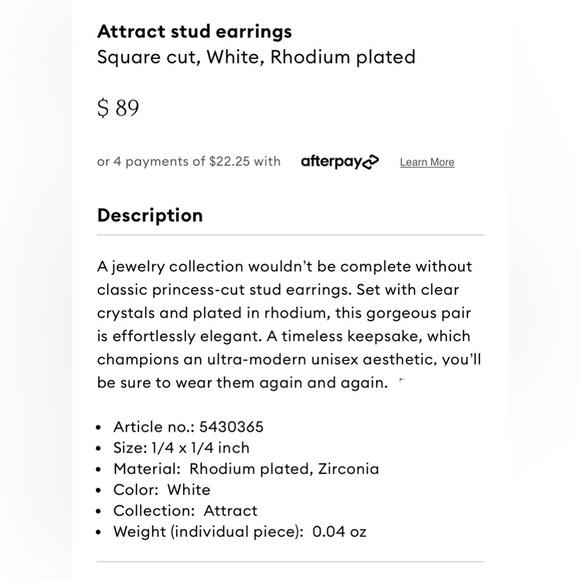 Swarovski Solitaire Stud Earrings | Square | Rhodium Plated | New | Swan Signed - Picture 6 of 9